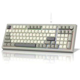 womier DK98 Retro Wired Gaming Keyboard Creamy Membrane with Rainbow RGB Backlight - Quiet,Volume Knob,PBT Keycap 97 Key ANSI Layout Compatible with Windows 10/8.1/8/7 (Grey)