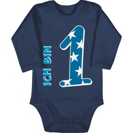 Shirtracer - 1st Birthday - Ich Bin eins Blau Junge First - Baby Bodysuit Long-Sleeved, 1 Navy Blue, 12-18 Monate