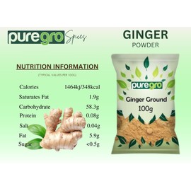 Puregro Ginger Powder 100g | PACK OF 1 | Ground Ginger | Jengibre en Polvo | Gently Dried & Ground | No Additives | Ideal for Cooking and Tea.