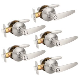 Probrico (5 Pack Privacy Door Lever Door Handle for Bedroom or Bathroom Keyless Leverset, Locked in Side Home/Office Door Lockset,Modern&Durable in Satin Nickel Door Hardware