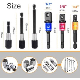 GALLIA Flexible Drill Bit Extension Set 38Pcs, Right Angle Drill Attachment, Rotatable Joint Socket 1/4 3/8 1/2 Inch Hex Socket Adapter, Bits Holder and Screwdriver Bit Kit with a Box (Black)