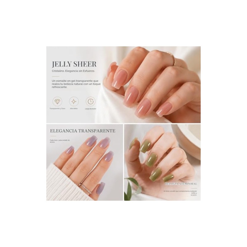 Esmalte Gel para Uñas UV LED, Soak Off Translúcido Nude