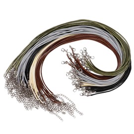 Necklace Cord with Lobster Clasp and Extension Chain Rope, 50 Pieces 2 mm Waxed Necklace Cord for DIY Bracelet, Necklace, Jewellery Crafts, 45 cm (5 Colours)