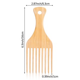 Gjinxi 2 Pack Bamboo Comb Set for Afro Hair, Natural Anti-Static Hair Picks for Curly, Wide-Tooth Afro Combs for Hair Lift and Style, Long Tooth Detangling Combs for Men and Women