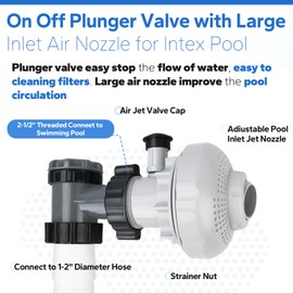 12355 Large Inlet Air Nozzle & Pool Plunger Valve with 1.5" Diameter Accessory Pool Pump Hose for Intex Above Ground Pool and Pool Pump, Pool Filter Pump On Off Plunger Valve & Strainer Grid Nozzle