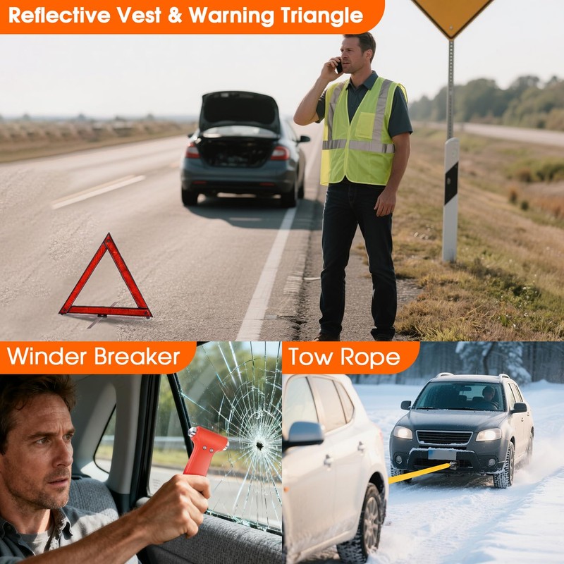 Car Emergency Kit with Air Compressor,Roadside Emergency Car Kit for