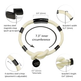 globi Paracord Braided Rope Bracelet For Men Women | Lightweight Nautical Unisex Cuff Bracelet With Stainless Steel Magnetic Clasp (Ivory, 7.5)