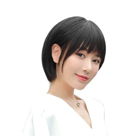 HIYE Bob Full Wig, 100% Human Hair, Skin Color, Artificial Scalp, Real Hair Whorl, With Bangs, Straight Short Wig, Women's, Stylish, Freely Arranged, Everyday Use, Wig, Medical Use, Gray Hair, Ultra