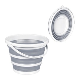 Relaxdays Foldable Bucket, 10 Litres, Spout, Hanging Eyelet, Carry Handle, Folding Bucket for Home & Camping, Cleaning Bucket, Grey/White