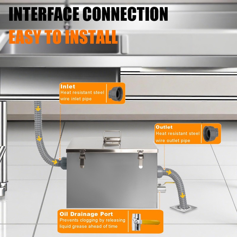 8 lbs Commercial Grease Trap for Home Restaurants Under Sink,