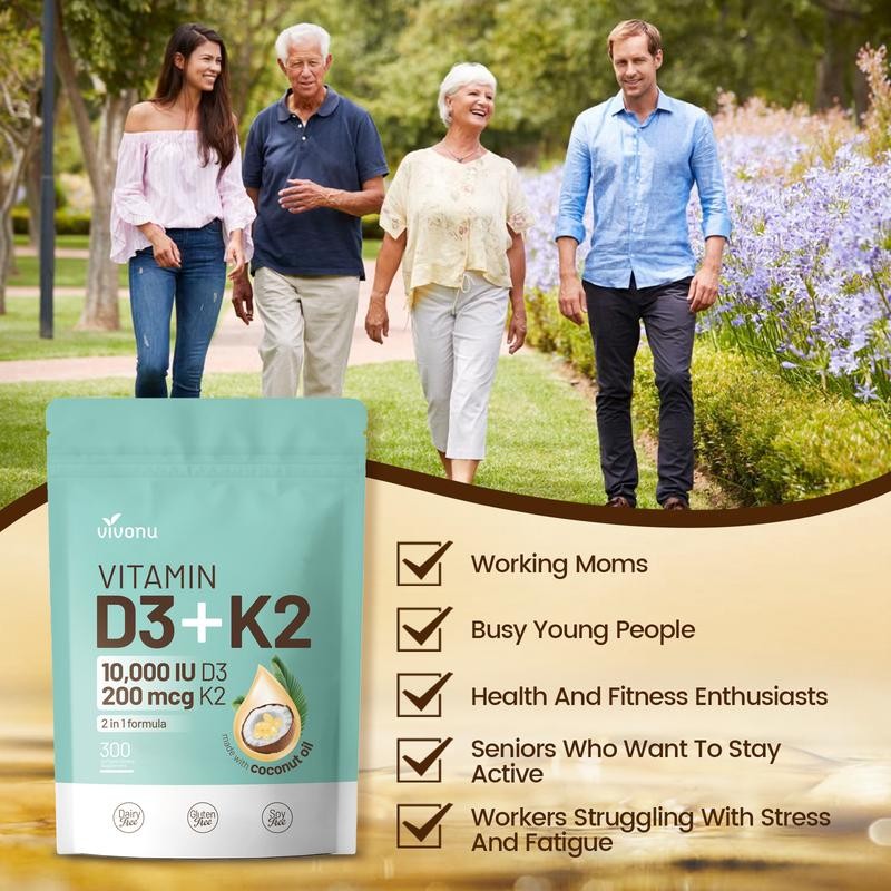 Vitamin D3 K2 Supplement Softgels | 300 Capsules | Natural