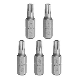 HARFINGTON 5pcs T25 Torx Screwdriver Bit 1/4" Hex Shank 25mm/1" Length S2 Steel Star 6 Point Head Hex Security Screw Driver Bits with Hole for Impact Electric Screw Driver Power Tools, Grey
