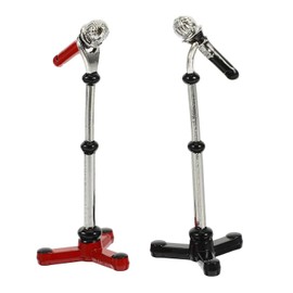 Miniatur Mikrofon Puppenhausp, 2 Stück Puppenhausmikrofon, Mikrofon-dekor, Puppenhaus Mikrofon auf Ständer, Miniaturen für Puppenhäuser und Wichtelstuben oder Geschenk, für Rauminterne