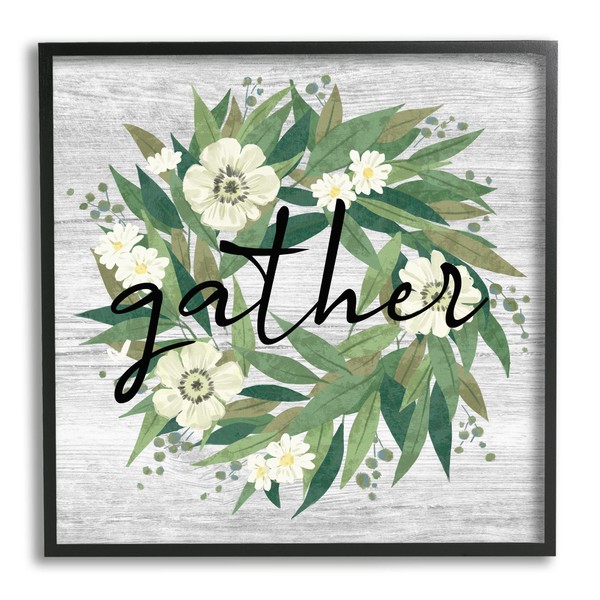Stupell Industries Gather Calligraphy Wreath Country White Botanicals Blossoms, Design