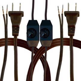 Royal Designs, Inc. 8 Foot Replacement Lamp Cord with Molded Plug and Rotary Dimmer Switch, Stripped Ends Ready for Wiring, SPT-1 Safe for USA, CO-1001D-BR-8-2, Brown, Pack of 2