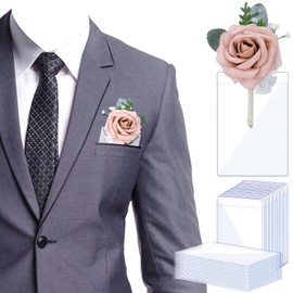 Riceshoot 15 Pcs Pocket Boutonniere Plastic Sleeve for Groom Groomsmen Wedding Boutonniere Pocket Square No Lapel Pin Required