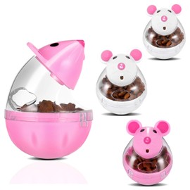 Lightbox Cat Food Ball Dispenser - 4 Pcs Slow Feeder Mice Shaped Tumbler Toy for Interactive Training (Pink, White)