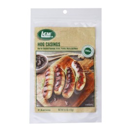 LEM Products Pre-Tubed Natural Hog Casings, 32-35mm, Edible Sausage Casings, Stuffs Approximately 50 Pounds, Great for Sausage Links, Franks, Metts, and More, 9.6 Ounce Package