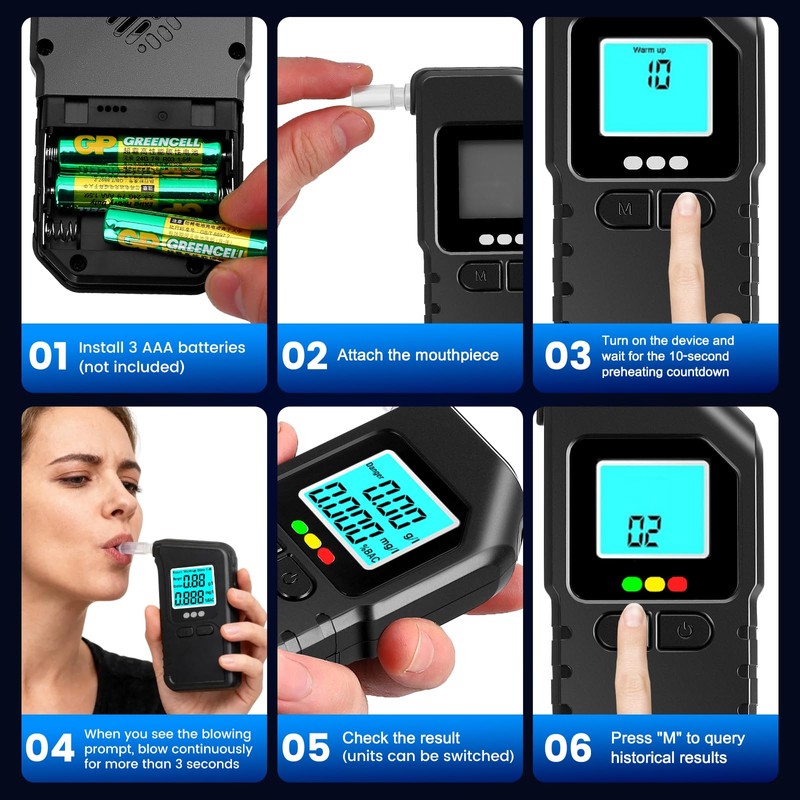 Breathalyser Dual Sensor with LCD Display, Breath Alcohol Tester, Alcohol