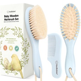Juego de cepillo y peine para cabello de bebé para recién nacidos - Juego de cepillos de madera para cabello de bebé con cerdas suaves de cabra, juego de cepillos para bebé para recién nacidos, juego