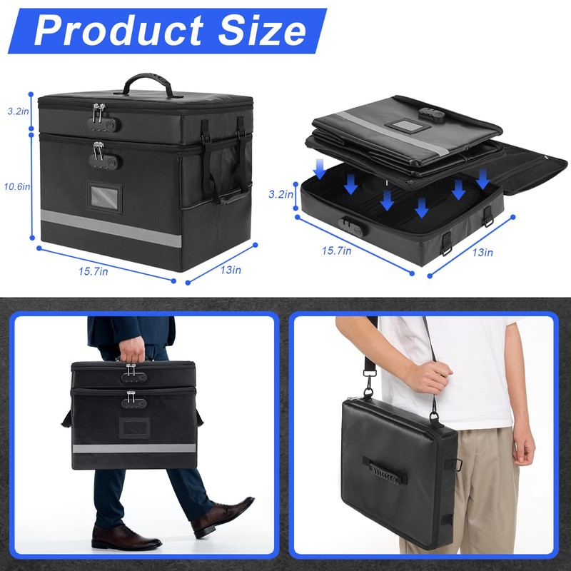 EXLIFBAG 2 Layer File Box with Lock, Portable Document Organizer