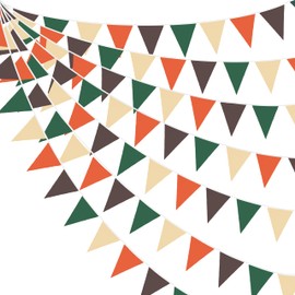 32Ft Orange Green Brown Party Decorations Fabric Triangle Pennant Banner Flag Bunting Garland for Jungle Safari Animal Party Zoo Wild One Forest Theme Baby Shower Wedding Birthday Fall Party Supplies