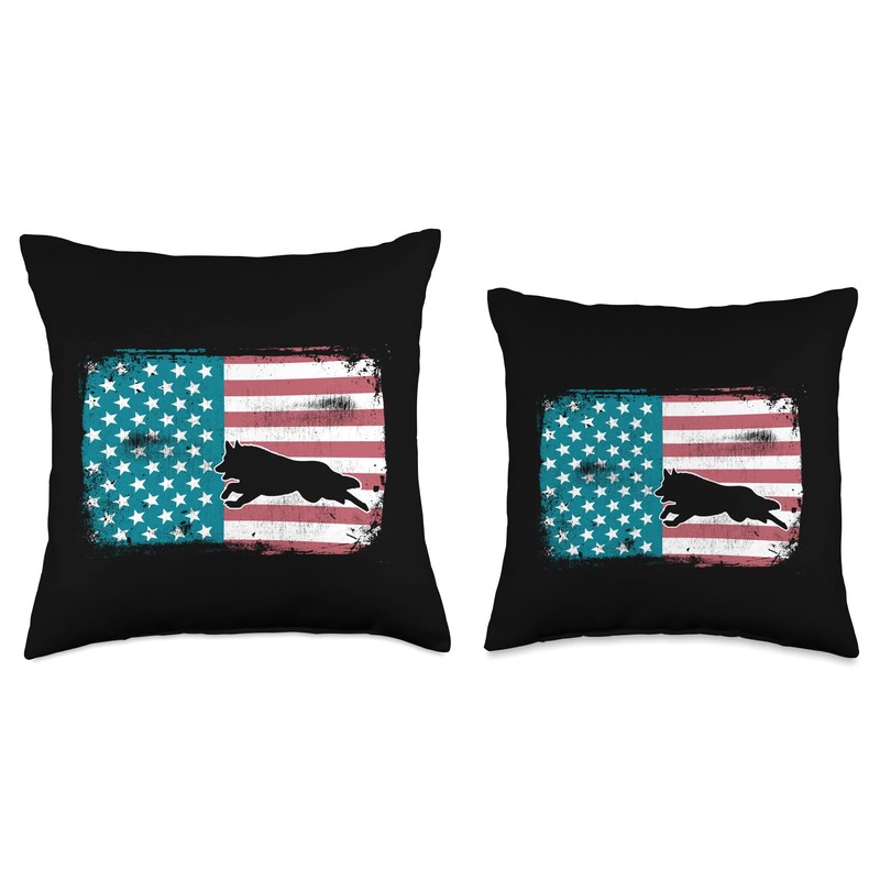 German Sheperd American Flag Dog for Men Women Throw Pillow