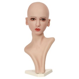 TEYVIYI Realistic Female Silicone Head Model Lifelike Manikin Not PVC for Wig Jewelry Necklace Scarf Art Display Styling Massage Props (White, 2WTM1-1)