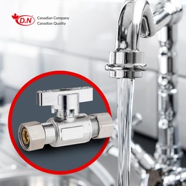 10-Pack Quarter Turn Straight Stop Valve 3/8" Female Comp x 3/8" OD Comp - Retrofit, ¼ Turn Water Shut Off Valve Chrome Plated Brass by D.N.