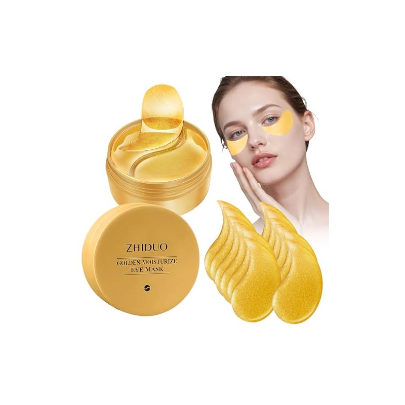 Parches para Ojos 24k Oro, 60 Pares Eye Patches Hidrogel