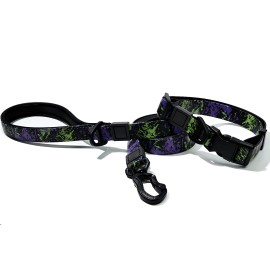 Waterproof Luxury Dog Collar and Leash Set, Heavy-Duty Luxury Pet Collars & Leashes, Beach, RainingSize: L, Color: Purple