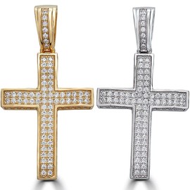 HarlemBling Solid 925 Sterling Silver Iced Cross Pendant - Small 1" Iced Moissanite Pendant - 0.8ct D VVS Moissanite - Passes Diamond Tester - Mens Or Ladies (Natural Silver)
