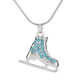 OIDIMS Skating Shoes Rhinestone Pendent Necklace for Women Men Cubic Zirconia Ice Skate White Enameled Figure Skating Pendant Team Sport Skater Jewelry Sports Fan Necklaces Skate Lover Gifts (Blue)
