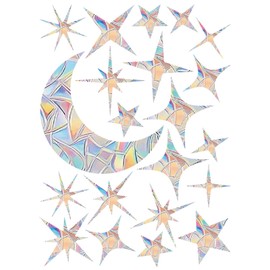 HSYTEK Prism Window Sticker, 21 Stars and Moons Prisms Window Stickers, Window Decoration, Window Film, Colourful, Rainbow Foil Window, Suncatcher Iridescent Colour Window Sticker