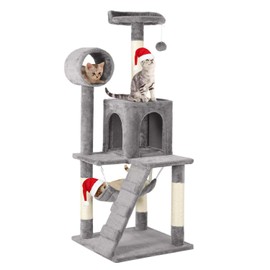 Topeakmart 51 inch Cat Tree Tower Kitten Play House Furniture with Tunnel Hammock