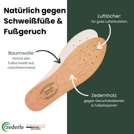 zederle 1 Pair Original Odenwälder Cedar Wood Insoles (Men 46), Insoles Men & Women, Against Sweaty Feet & Athlete's Foot, Cedar Wood Insoles