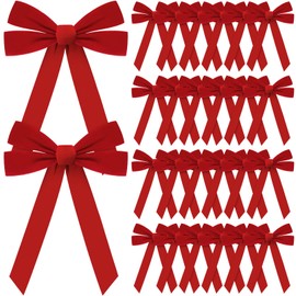 Yuxung Large Red Velvet Bows Valentine's Day Wreath Bow Tree Topper Ornament Bow for Garland, Indoor Outdoor Holiday Decorations(12 x 18 Inches, 50 Pcs)
