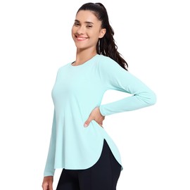 MIER Womens Long Sleeve Workout Sun Shirts UPF 50+ UV Protection Quick Dry Athletic Running Gym Tops Clothing, Aqua, XL