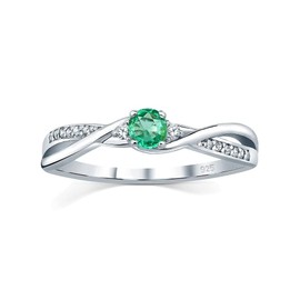 SILVEGO Women's 925 Sterling Silver Ring with Genuine Green Emerald and Brilliance Zirconia, Sterling Silver, Emerald