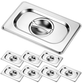 QWORK 8 Pack 1/9 Size Stainless Steel Hotel Pan Lids with Handle, Table Pan Covers for Buffet & Roasting Pans