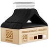 Zober Black Wooden Hangers - 20 Pack, Heavy Duty, Non