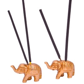 Purpledip Incense Stick Holder or Agarbatti Stand: Sculpted in Brass & Shaped like an Elephant : Set of 2 (10637)