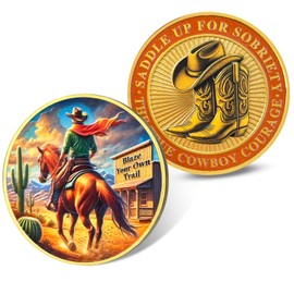 Cowboy Sobriety Coin, AA Chips Medallions Sober Challenge Coin Tokens Anniversary Gifts for Men Recovery