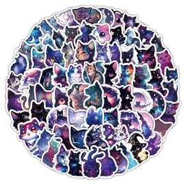 100PCS Cartoon Space Cat Stickers, Small Size Fun Kittens Stickers Packs for Teens Adults, Waterproof Vinyl Aesthetic Cute Laser Animals Decals for Phones, Luggage, Guitar