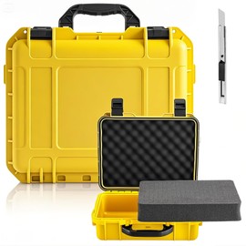 Relaxweex 14.3 x 11.4 x 4.5 Inch Waterproof Hard Case with DIY Customizable Foam Insert Portable Protective Case with Knife for Camera Drones Equipments Tools Test Instruments (Yellow)