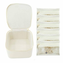 MARCSONNIA Small Jewelry Organizer Box with 6 Zippered Travel Jewelry Velvet Storage Travel Jewelry Organizer Valentine's Gifts Birthday Day Gifts Mother's Day Gifts for Women Girls