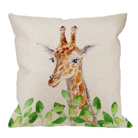 HGOD DESIGNS Giraffe Pillow Cover,Decorative Throw Pillow Watercolor Giraffe and Leaves Pillow Cases Cotton Linen Outdoor Indoor Square Cushion Covers for Home Sofa Couch 18x18 inch Green Yellow
