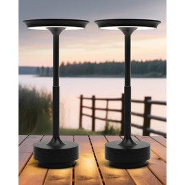 jinchangming 2 Pack Cordless Table Lamps, LED Rechargeable Battery Operated Desk Lamps with 3 Color Stepless Dimmable, Table Light Portable for Outdoor Patio Bar Restaurants Bedroom Bedside (Black)