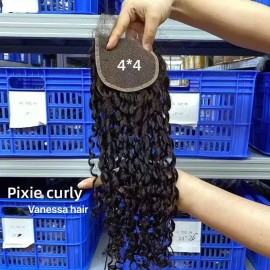 4x4 HD Lace Pixie Curly Closure 5x5 Italian Curly hd Lace Frontal Closure Raw Bleached Knot Preplucked Lace hd 13*6 Raw Hairstyle: HD lace 2x6, color: pixie curly, Stretched Length: 18 Inches