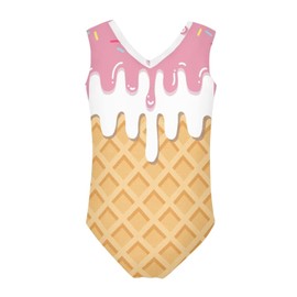 Jeiento Girls' One-Piece Swimsuit Bath Suit Sleeveless Gymnastics Dance Leotard Outfits for Toddler Infant Baby,Funny Ice Cream Pattern